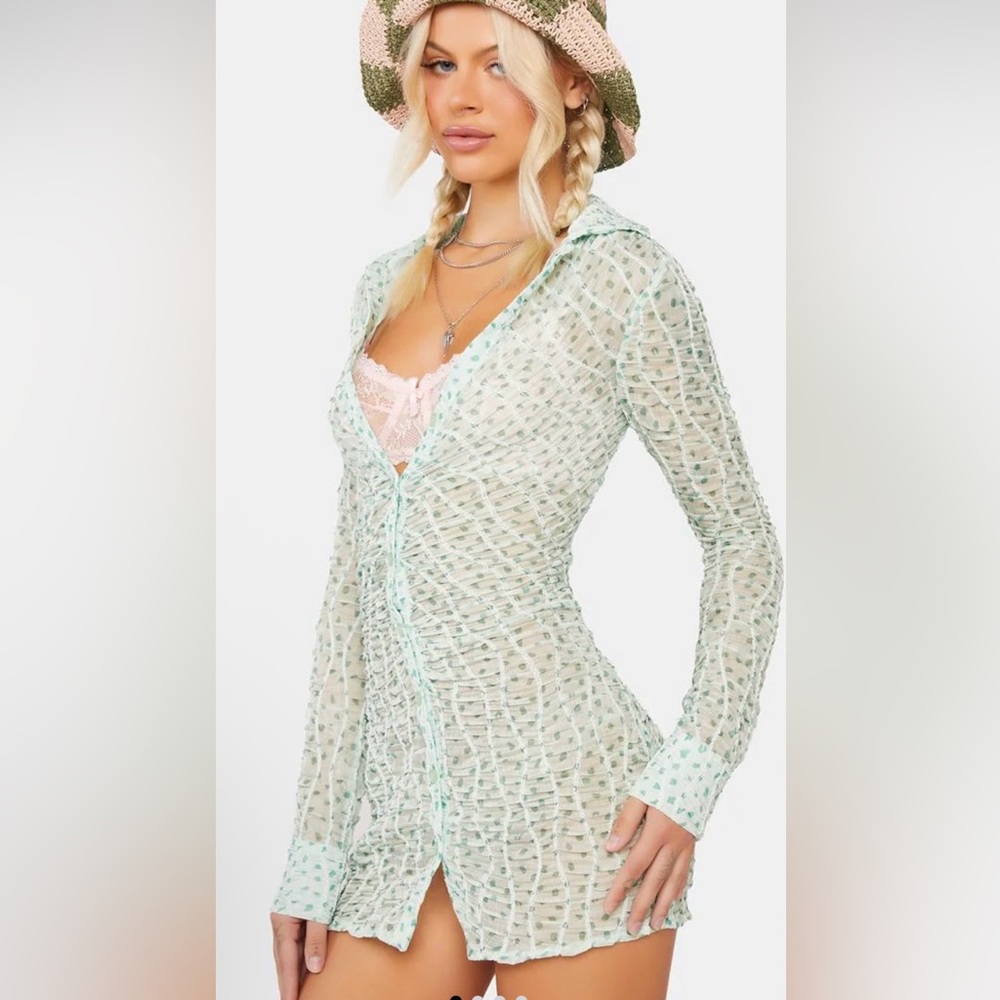 NWT For Love And Lemons $250 Green Long Sleeve Mini dress or Tunic size S - Picture 2 of 4